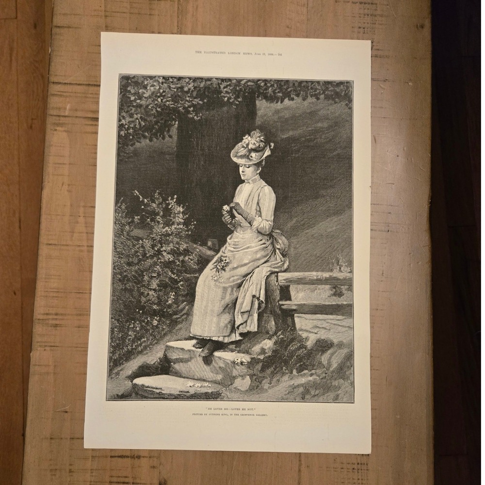 The Illustrated London News Print 1889 Gunning King He Love Me Not Victorian Art